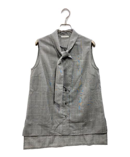 ESTNATION（エストネーション）ESTNATION (エストネーション) グレンチェックバンドカラーブラウス グレー サイズ:36の古着・服飾アイテム
