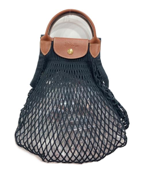 LONGCHAMP（ロンシャン）LONGCHAMP (ロンシャン) FILT (フィルト) ル・プリアージュ フィレ ネットバッグ ブラック×ブラウンの古着・服飾アイテム