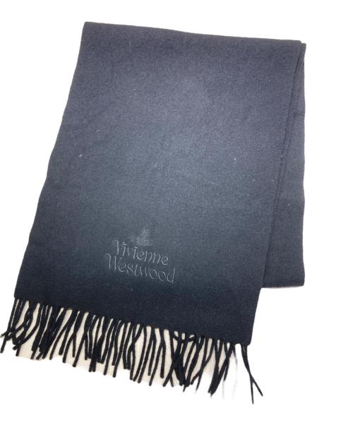 Vivienne Westwood（ヴィヴィアンウエストウッド）Vivienne Westwood (ヴィヴィアンウエストウッド) ロゴ刺繍 ウールマフラー ブラックの古着・服飾アイテム