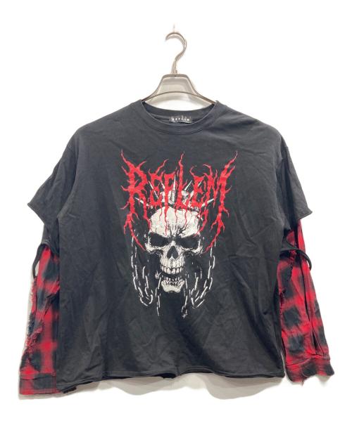 REFLEM（レフレム）REFLEM (レフレム) レイヤードチェックL/S TEE ブラック×レッド サイズ:FREEの古着・服飾アイテム