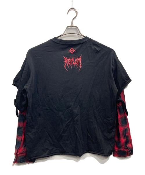 REFLEM（レフレム）REFLEM (レフレム) レイヤードチェックL/S TEE ブラック×レッド サイズ:FREEの古着・服飾アイテム
