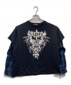 REFLEMレフレム）の古着「レイヤードチェックL/S TEE」｜ブラック×ブルー