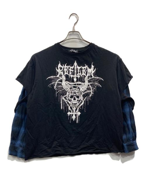 REFLEM（レフレム）REFLEM (レフレム) レイヤードチェックL/S TEE ブラック×ブルー サイズ:FREEの古着・服飾アイテム