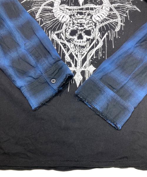 REFLEM（レフレム）REFLEM (レフレム) レイヤードチェックL/S TEE ブラック×ブルー サイズ:FREEの古着・服飾アイテム