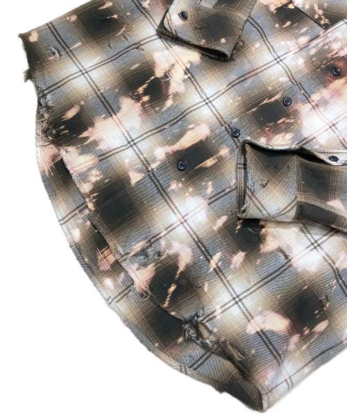 RAFU（ラフ）Rafu (ラフ) Bleached Dameged Shirt カーキ サイズ:Mの古着・服飾アイテム