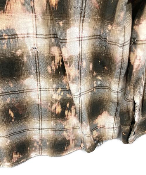 RAFU（ラフ）Rafu (ラフ) Bleached Dameged Shirt カーキ サイズ:Mの古着・服飾アイテム