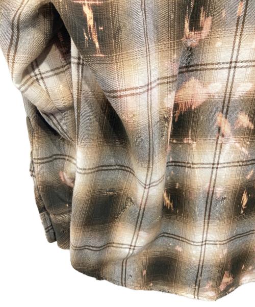 RAFU（ラフ）Rafu (ラフ) Bleached Dameged Shirt カーキ サイズ:Mの古着・服飾アイテム