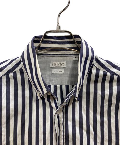 BRUNELLO CUCINELLI（ブルネロクチネリ）BRUNELLO CUCINELLI (ブルネロクチネリ) コットン ストライプシャツ ネイビー サイズ:Lの古着・服飾アイテム