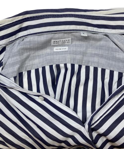 BRUNELLO CUCINELLI（ブルネロクチネリ）BRUNELLO CUCINELLI (ブルネロクチネリ) コットン ストライプシャツ ネイビー サイズ:Lの古着・服飾アイテム