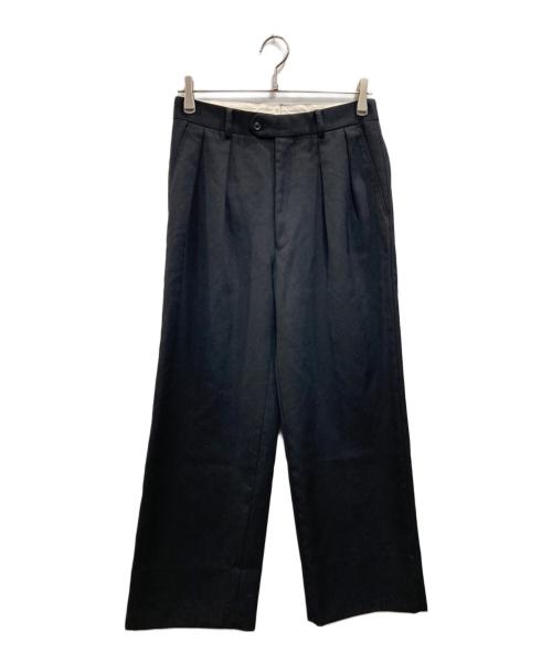 INTERIM（インテリム）INTERIM (インテリム) PURE BLACK WOOL 2-TUCK STRAIGHT SLACKS ブラック サイズ:3の古着・服飾アイテム