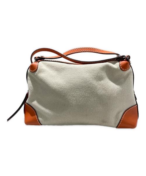 GIANNI CHIARINI（ジャンニ キアリーニ）GIANNI CHIARINI (ジャンニ キアリーニ) キャンバス×レザー ハンドバッグ オレンジ×アイボリーの古着・服飾アイテム
