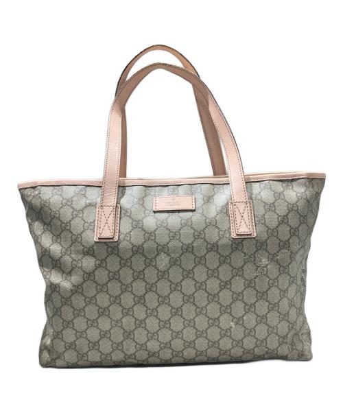 GUCCI（グッチ）GUCCI (グッチ) GGスプリーム トートバッグ ベージュ×ピンクの古着・服飾アイテム