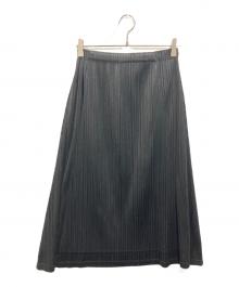 PLEATS PLEASE（プリーツプリーズ）の古着「2トーン プリーツ フレアスカート」｜ブラック×グレー