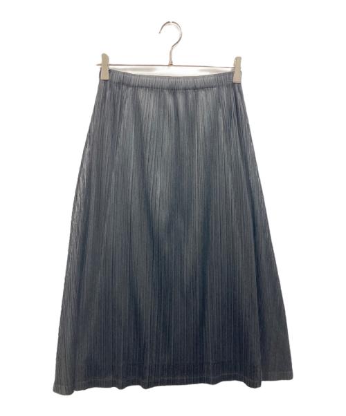 PLEATS PLEASE（プリーツプリーズ）PLEATS PLEASE (プリーツプリーズ) 2トーン プリーツ フレアスカート ブラック×グレー サイズ:3の古着・服飾アイテム