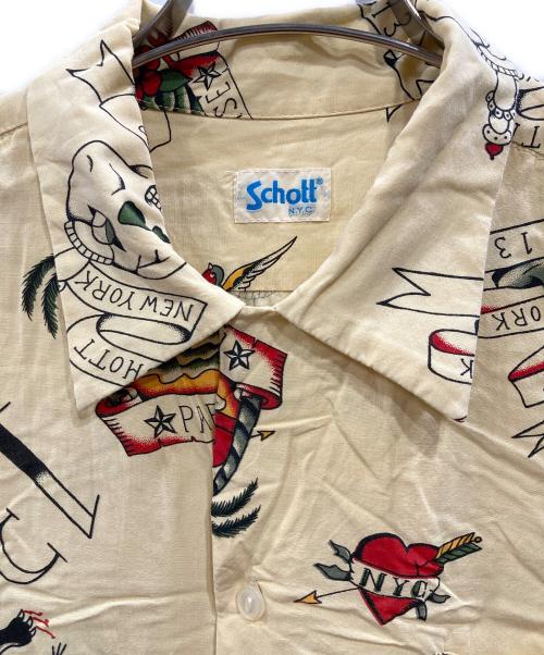 Schott（ショット）Schott (ショット) HAWAIIAN SHIRT TATTOO(ハワイアン・シャツ・タトゥー) イエロー サイズ:XLの古着・服飾アイテム
