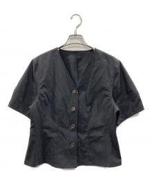 BEAUTY&YOUTH UNITED ARROWS（ビューティーアンドユースユナイテッドアローズ）の古着「カーブスリーブ Vネック ブラウス」｜ブラック