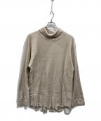 ANCELLMアンセルム）の古着「DAMAGE WAFFLE HI-NECK LS T-SHIRT」｜ベージュ