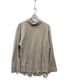 ANCELLM（アンセルム）の古着「DAMAGE WAFFLE HI-NECK LS T-SHIRT」｜ベージュ