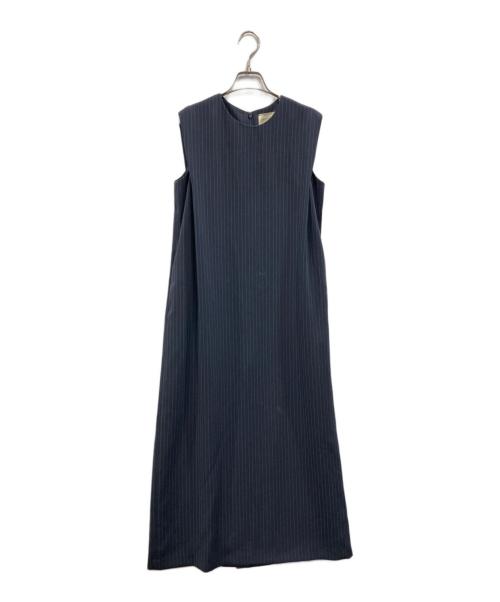 UNITED ARROWS（ユナイテッドアローズ）UNITED ARROWS (ユナイテッドアローズ) Drapy タック ノースリーブ ストライプ ワンピース ‐ウォッシャブル‐ ネイビー サイズ:38の古着・服飾アイテム