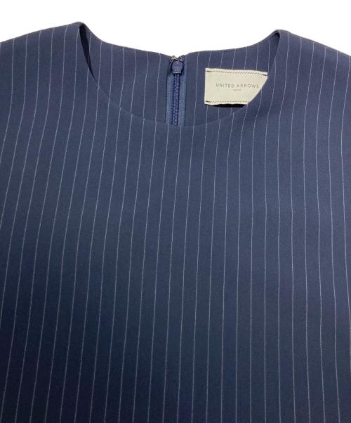 UNITED ARROWS（ユナイテッドアローズ）UNITED ARROWS (ユナイテッドアローズ) Drapy タック ノースリーブ ストライプ ワンピース ‐ウォッシャブル‐ ネイビー サイズ:38の古着・服飾アイテム
