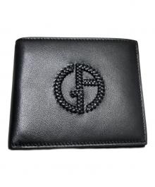 GIORGIO ARMANI（ジョルジオアルマーニ）の古着「ナッパ―レザー二つ折り財布」｜ブラック