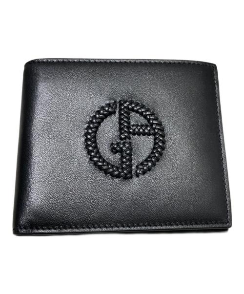 GIORGIO ARMANI（ジョルジオアルマーニ）GIORGIO ARMANI (ジョルジオアルマーニ) ナッパ―レザー二つ折り財布 ブラックの古着・服飾アイテム