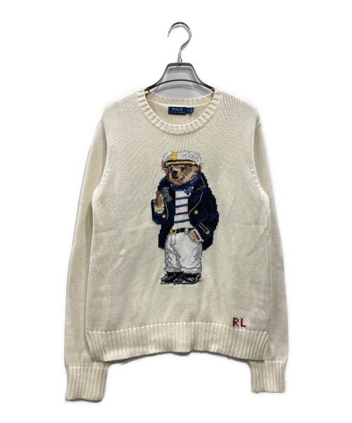 POLO RALPH LAUREN（ポロ・ラルフローレン）POLO RALPH LAUREN (ポロ・ラルフローレン) ポロベアコットンクルーネックニット アイボリー サイズ:Mの古着・服飾アイテム