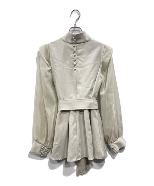 RUIRUE BOUTIQUE（ルイルエブティック）RUIRUE BOUTIQUE (ルイルエブティック) オーガンジースリーブタックフレアトップス＆シークレットゴム・スリムテーパードパンツ(ボウタイ付き) グリーン サイズ:Mの古着・服飾アイテム