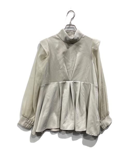 RUIRUE BOUTIQUE（ルイルエブティック）RUIRUE BOUTIQUE (ルイルエブティック) オーガンジースリーブタックフレアトップス＆シークレットゴム・スリムテーパードパンツ(ボウタイ付き) グリーン サイズ:Mの古着・服飾アイテム