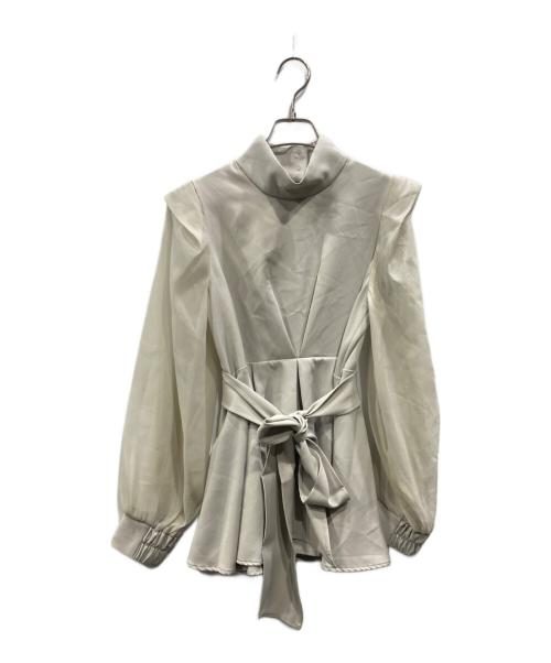 RUIRUE BOUTIQUE（ルイルエブティック）RUIRUE BOUTIQUE (ルイルエブティック) オーガンジースリーブタックフレアトップス＆シークレットゴム・スリムテーパードパンツ(ボウタイ付き) グリーン サイズ:Mの古着・服飾アイテム