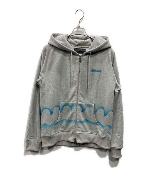 muta MARINE（ムータマリン）muta MARINE (ムータマリン) ACANTHUS (アカンサス) Stencil Freedom Sleeve Zip-up Parka グレー×ブルー サイズ:8の古着・服飾アイテム