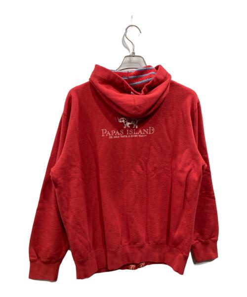 PAPAS（パパス）PAPAS (パパス) 裏起毛ボーダー パーカー レッド サイズ:48Mの古着・服飾アイテム