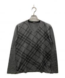 BURBERRY BLACK LABEL（バーバリーブラックレーベル）の古着「メガチェック Vネックカットソー」｜グレー