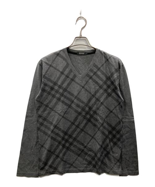 BURBERRY BLACK LABEL（バーバリーブラックレーベル）BURBERRY BLACK LABEL (バーバリーブラックレーベル) メガチェック Vネックカットソー グレー サイズ:3の古着・服飾アイテム