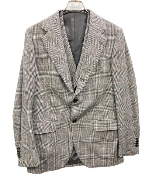 Brilla per il gusto（ブリッラ ペル イルグースト）Brilla per il gusto (ブリッラ ペル イルグースト) DORMEUIL グレンチェック ＋ オーバーペーン 3ピーススーツ グレー サイズ:SIZE 48 JK 肩43 身幅52 着丈72 袖61 PT W88 L74の古着・服飾アイテム