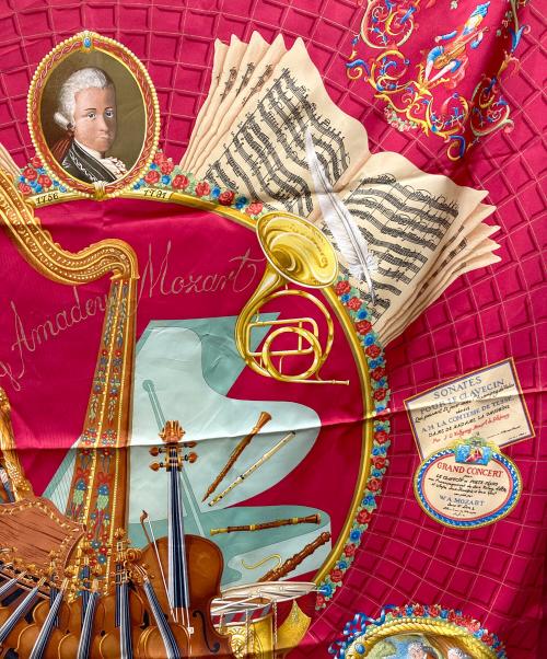 HERMES（エルメス）HERMES (エルメス) カレ90 Wolfgang Amadeus Mozart モーツァルトへの賛歌 レッドの古着・服飾アイテム