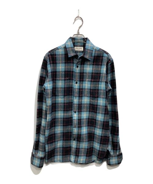Saint Laurent Paris（サンローランパリ）Saint Laurent Paris (サンローランパリ) ウール チェックシャツ ブルー サイズ:36の古着・服飾アイテム