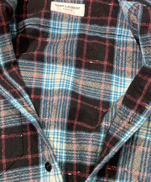 Saint Laurent Paris（サンローランパリ）Saint Laurent Paris (サンローランパリ) ウール チェックシャツ ブルー サイズ:36の古着・服飾アイテム