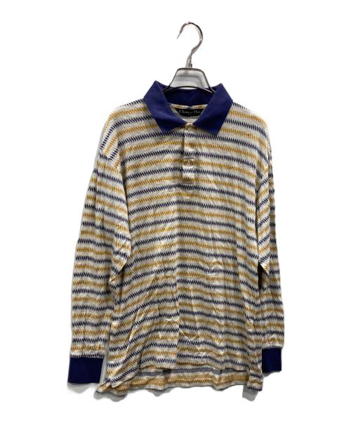 Christian Dior Sports（クリスチャン ディオールスポーツ）Christian Dior Sports (クリスチャン ディオールスポーツ) 総柄ポロシャツ イエロー×ネイビー サイズ:Ｌの古着・服飾アイテム