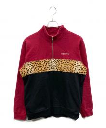 SUPREME（シュプリーム）の古着「Leopard Panel Half Zip Sweatshirt」｜レッド×ブラック