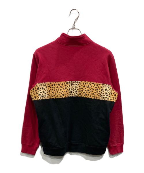 SUPREME（シュプリーム）Supreme (シュプリーム) Leopard Panel Half Zip Sweatshirt レッド×ブラック サイズ:Ｍの古着・服飾アイテム