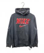 NIKEナイキ）の古着「ロゴ刺繍フーディ」｜ブラック×レッド