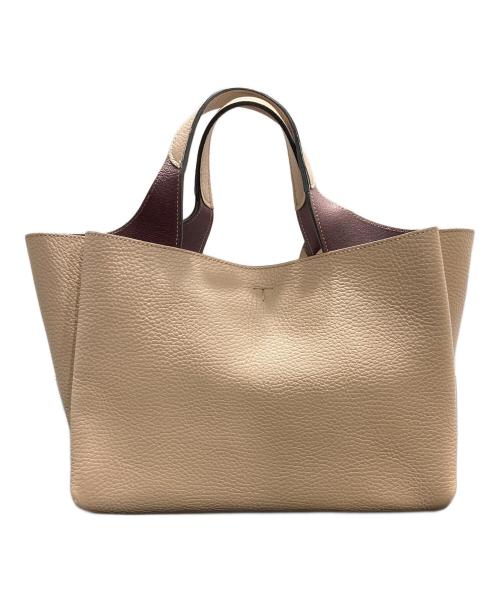 TOD'S（トッズ）TOD'S (トッズ) Tタイムレス 2WAY ハンドバッグ ベージュ×バーガンディの古着・服飾アイテム