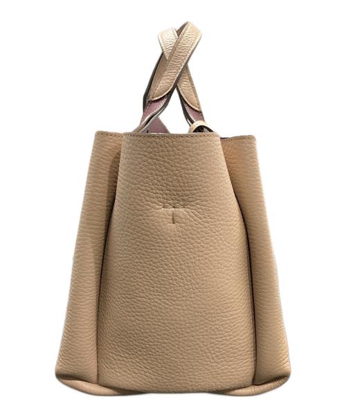 TOD'S（トッズ）TOD'S (トッズ) Tタイムレス 2WAY ハンドバッグ ベージュ×バーガンディの古着・服飾アイテム
