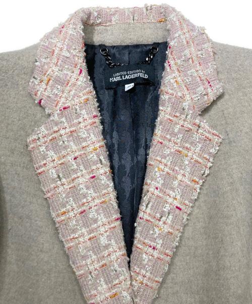 Karl Lagerfeld（カール ラガーフェルド）KARL LAGERFELD (カール ラガーフェルド) ウール ツイード切替 チェスターコート ベージュ サイズ:38の古着・服飾アイテム