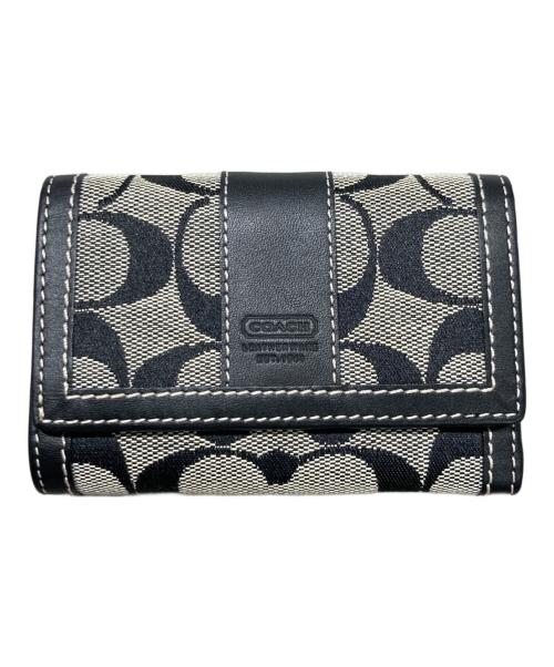 COACH（コーチ）COACH (コーチ) シグネチャー コンパクトウォレット ベージュ×ブラックの古着・服飾アイテム