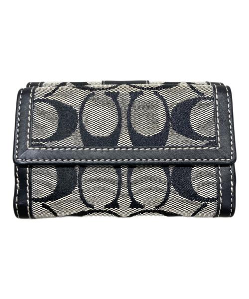 COACH（コーチ）COACH (コーチ) シグネチャー コンパクトウォレット ベージュ×ブラックの古着・服飾アイテム