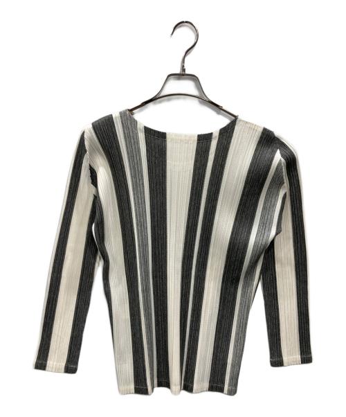 PLEATS PLEASE（プリーツプリーズ）PLEATS PLEASE (プリーツプリーズ) ランダムストライププリーツカットソー アイボリー×グレー サイズ:SIZE 3の古着・服飾アイテム