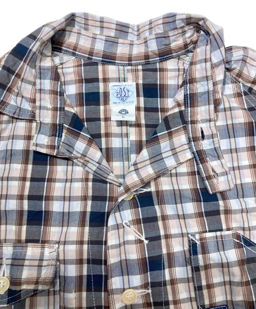 POST O'ALLS（ポストオーバーオールズ）POST O'ALLS (ポストオーバーオールズ) WORK SHIRT ブラウン×ネイビー サイズ:Lの古着・服飾アイテム