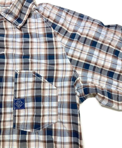 POST O'ALLS（ポストオーバーオールズ）POST O'ALLS (ポストオーバーオールズ) WORK SHIRT ブラウン×ネイビー サイズ:Lの古着・服飾アイテム
